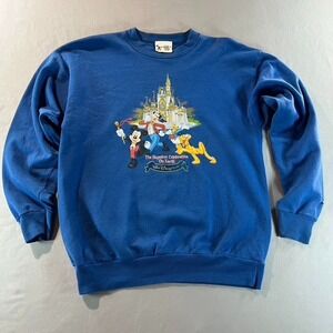 Vintage Walt Disney World Kids Sweatshirt Blue‎ Mickey Goofy Pluto Castle